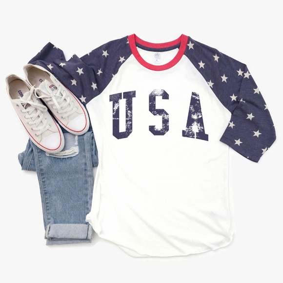 Alternative Apparel Tops - Patriotic 4th Of July Stars and Stripes USA Raglan